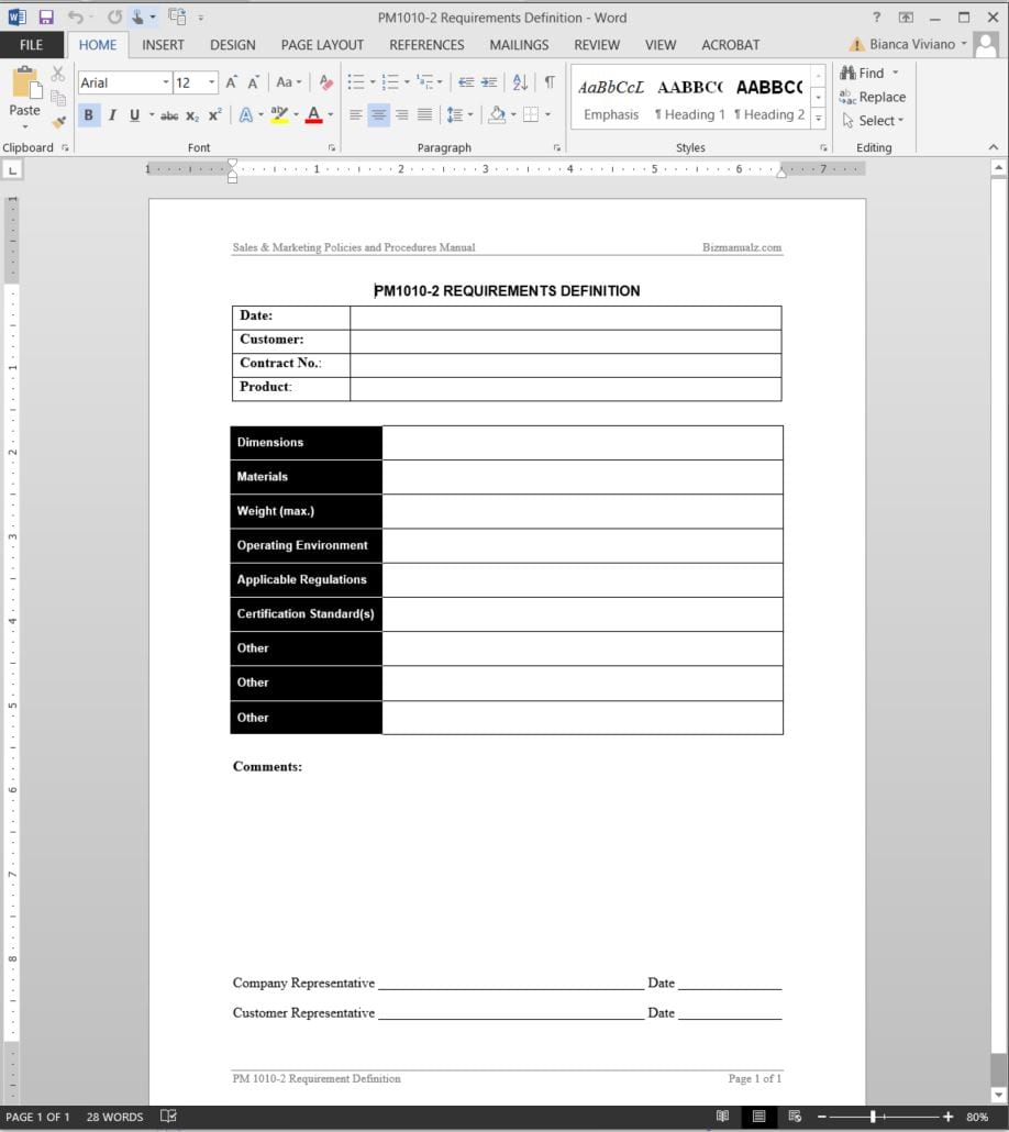 functional requirements excel template —