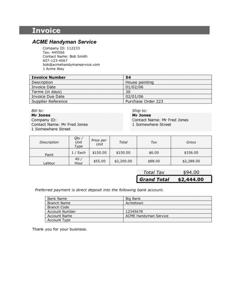 handyman invoice forms excelxocom