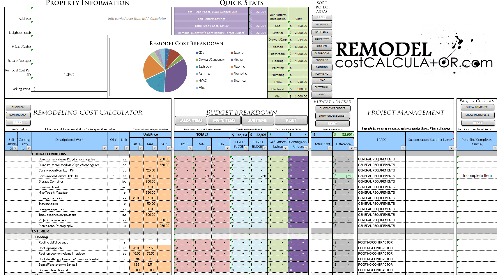 home improvement spreadsheet —