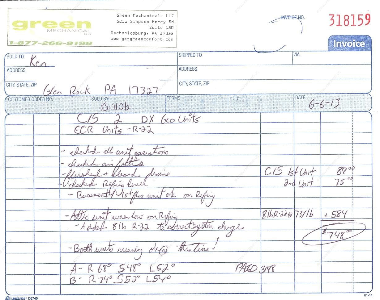 Refrigeration Invoice Template