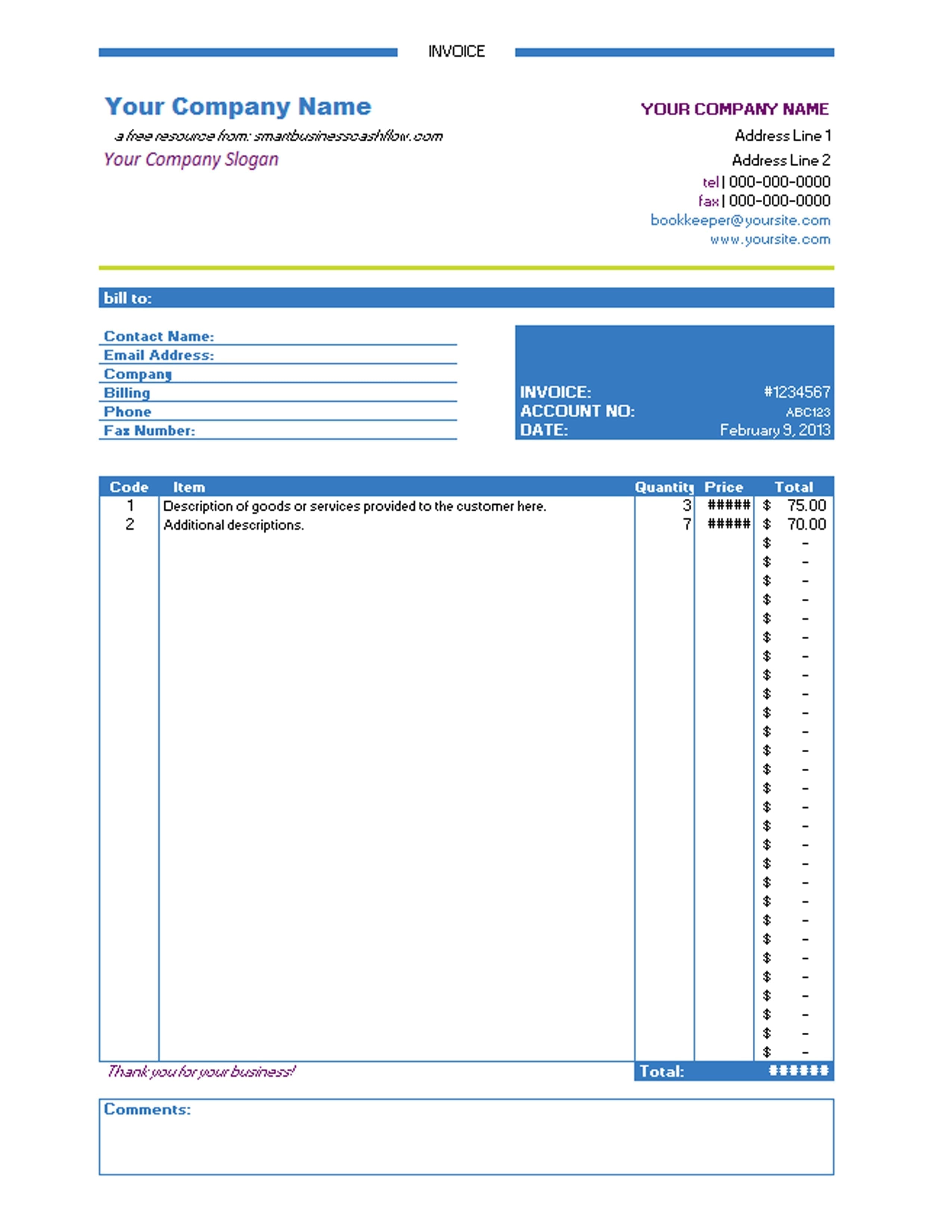Invoice Template Excel Free Download Excelxo