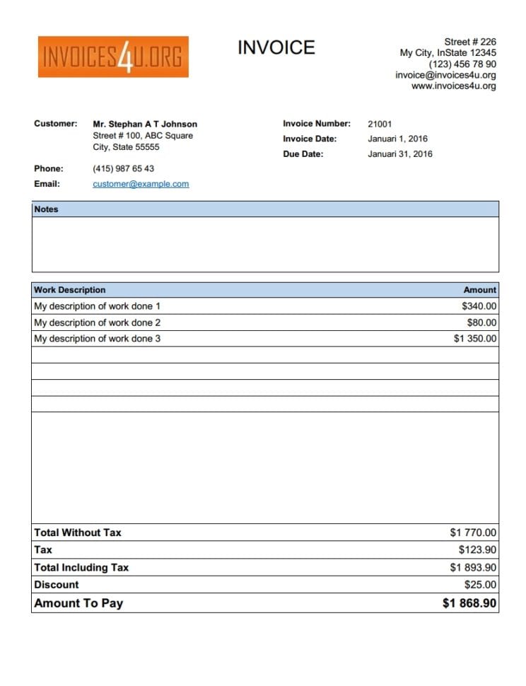 Invoice Template Open Office 1 Excelxo