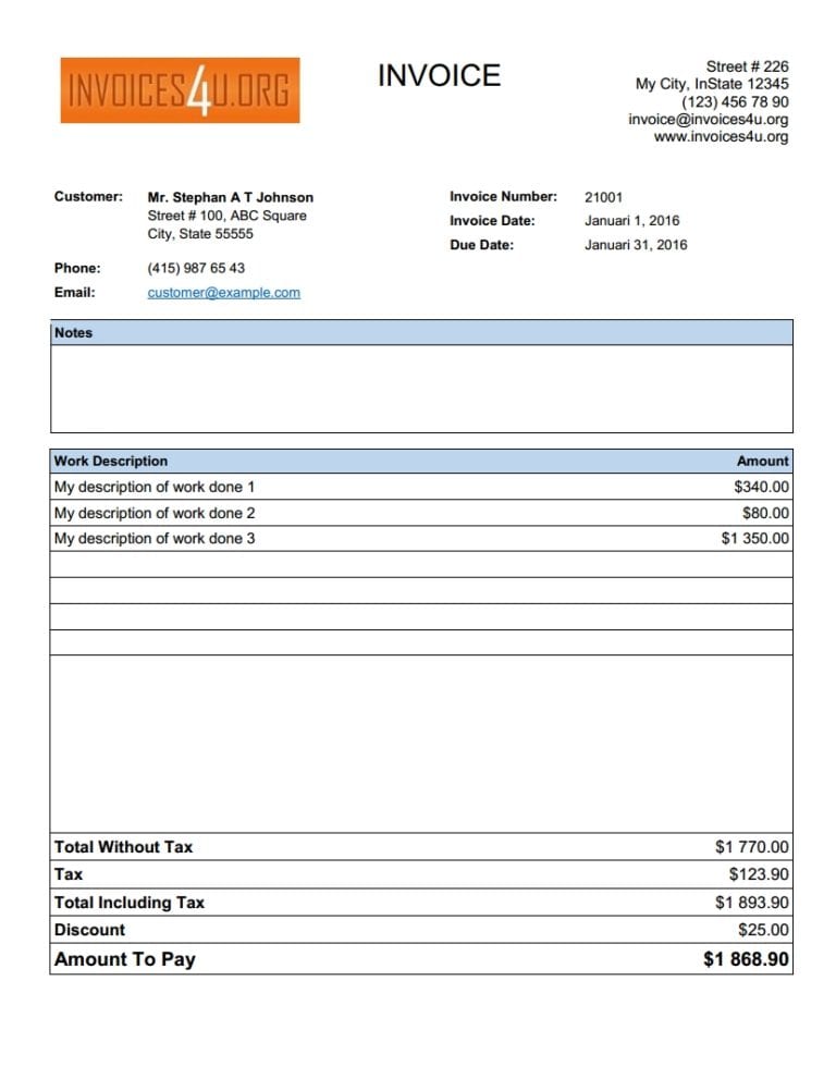 open office invoice template simple