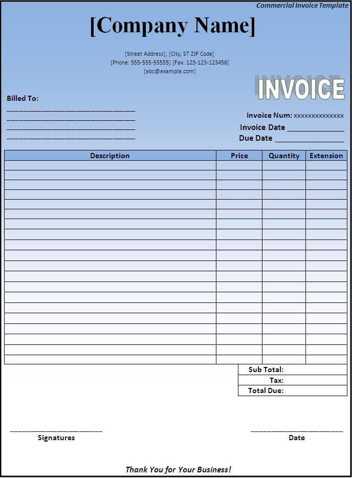 billing format in word