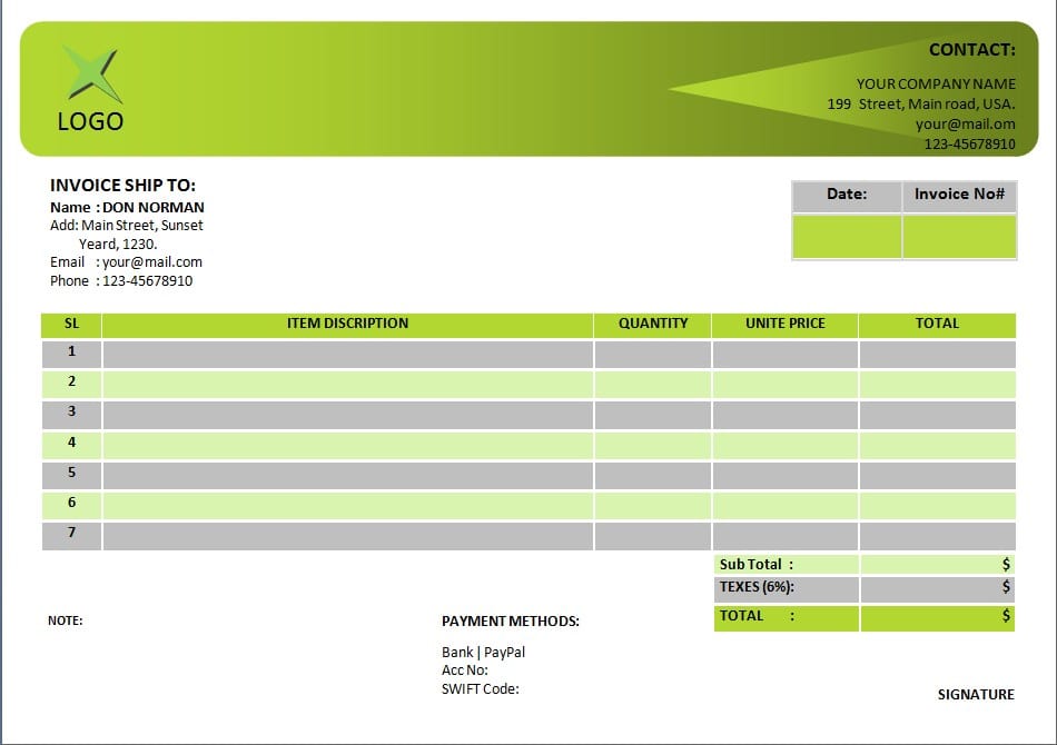 Invoice Templates For Microsoft Excel