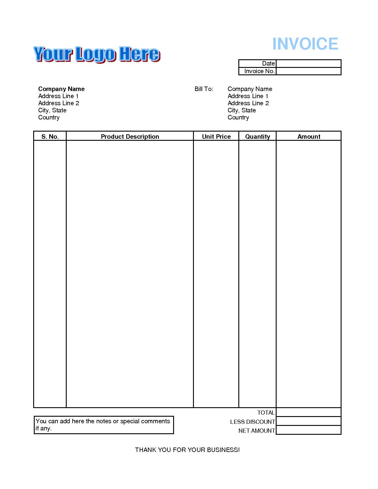 Labor Invoice Template Free