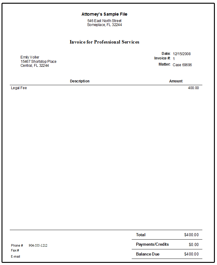 Lawyer Invoice Template Excel