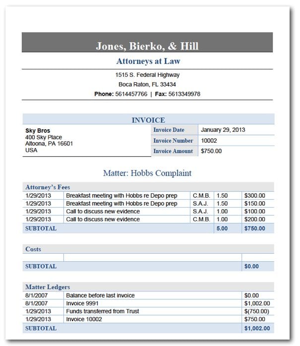 Legal Invoice Template Free