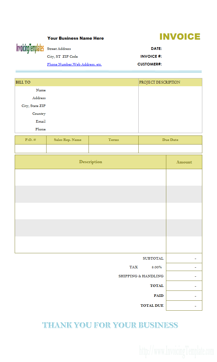 microsoft office simple invoice template no color