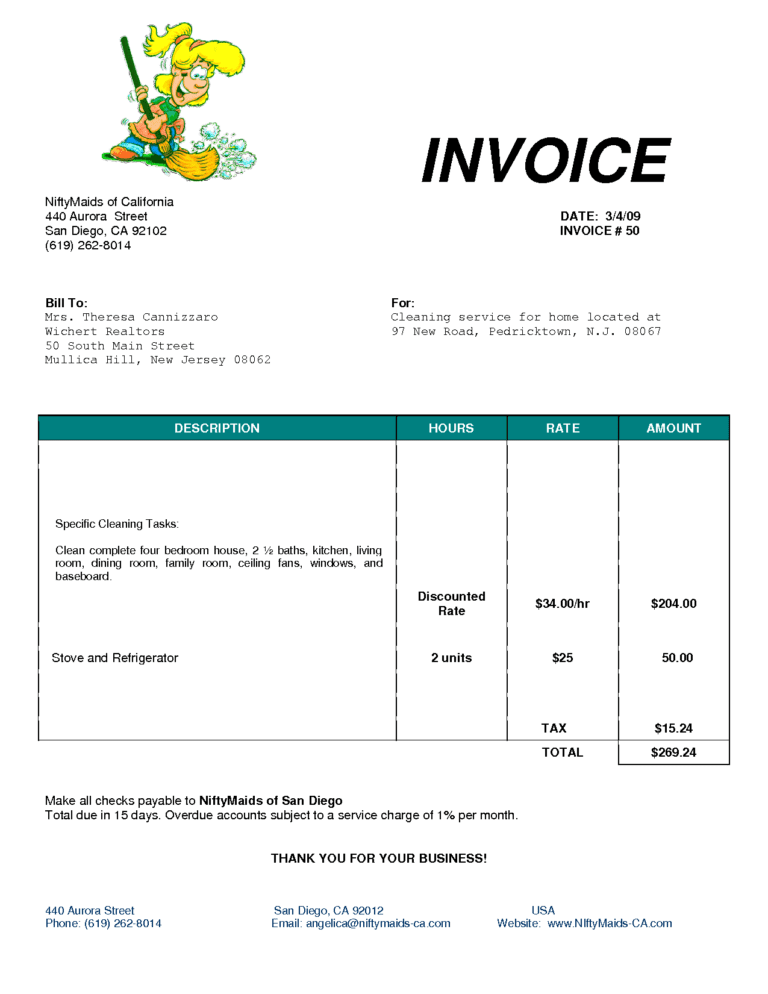 cleaning services invoice sample