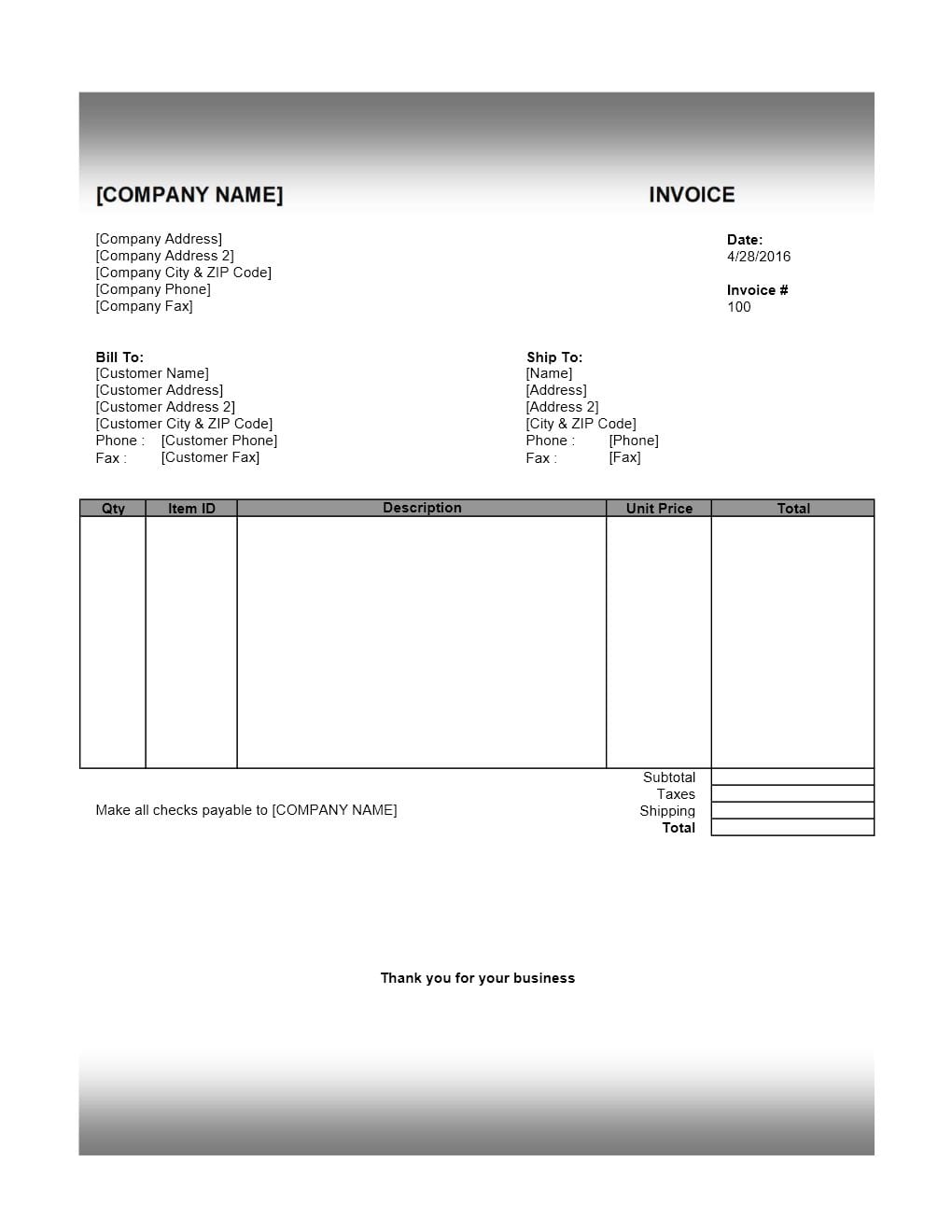 invoice microsoft office