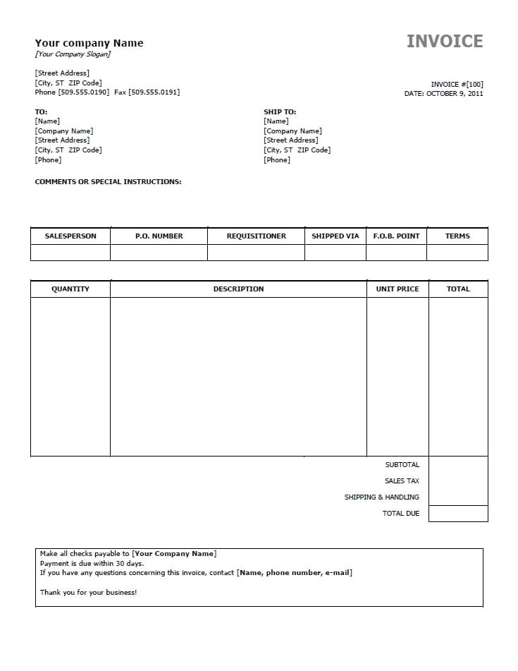sample invoices in word paid