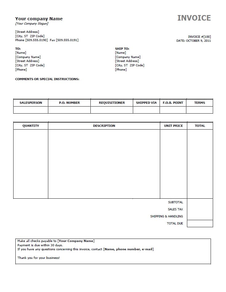 iword invoice templates