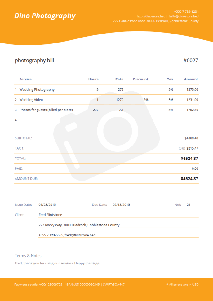 professional photography invoice template