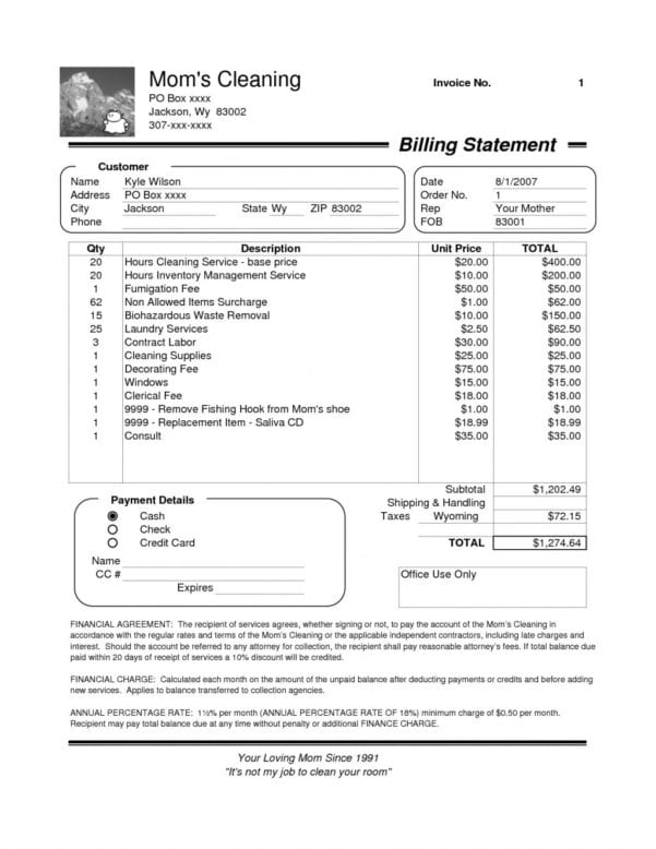 sample invoice for professional services