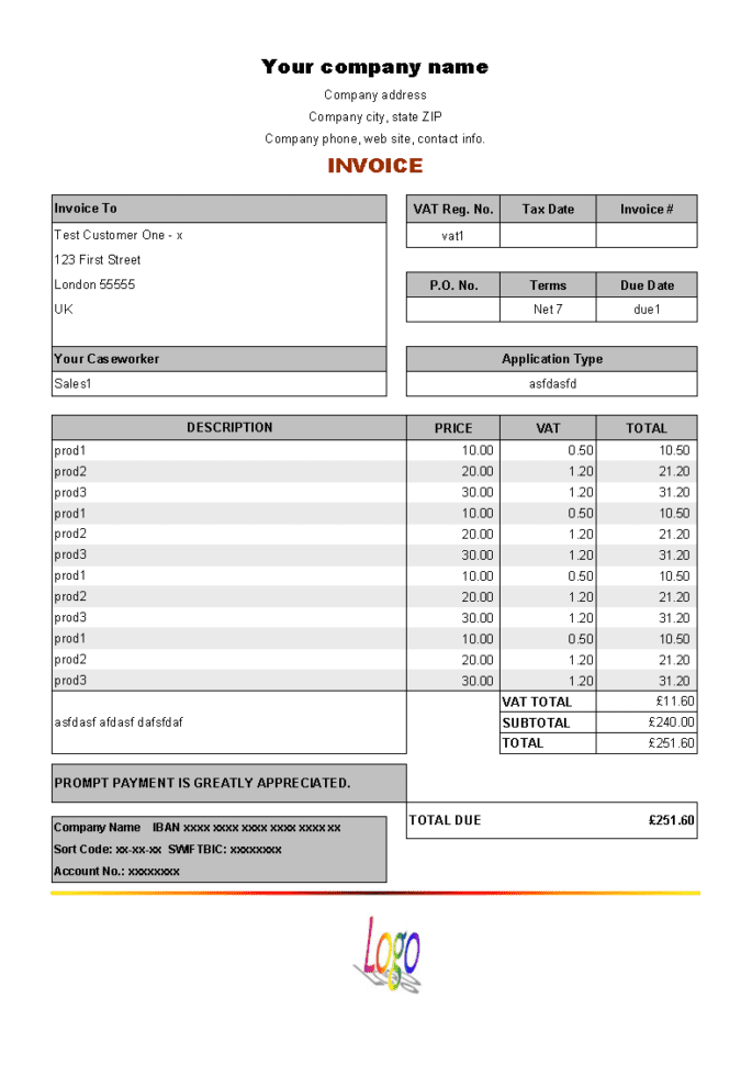 invoice for professional services word template free