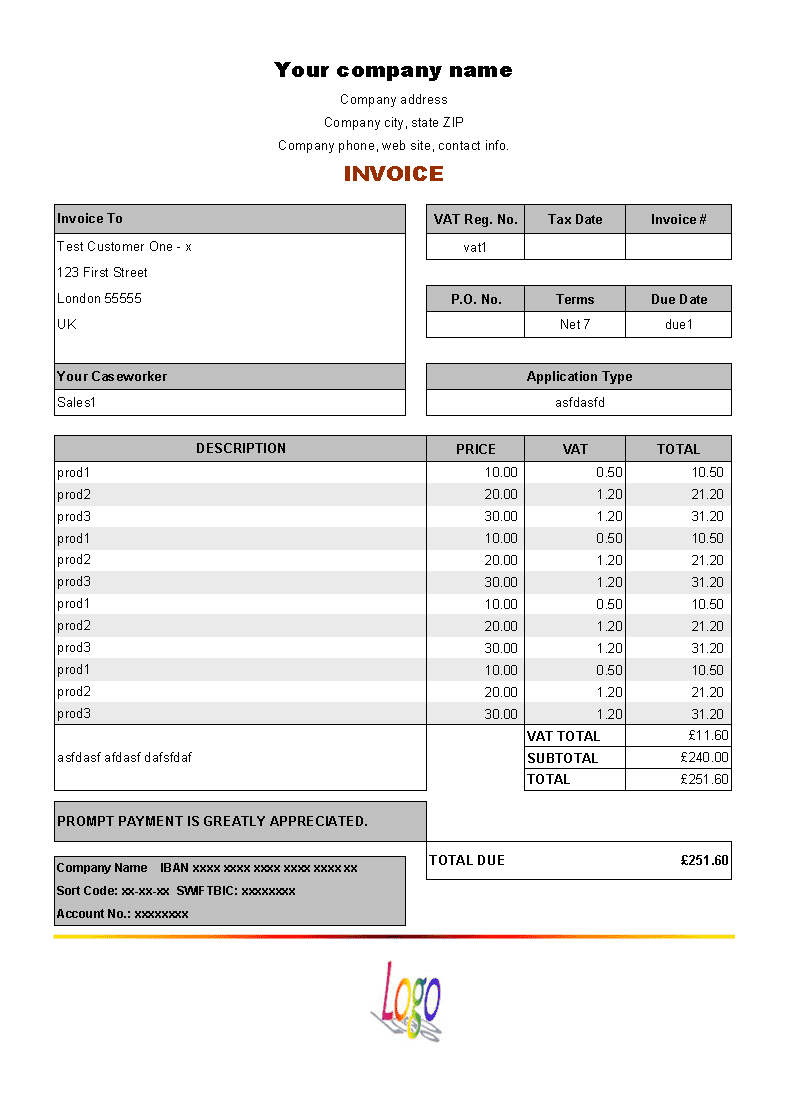 Professional Services Invoice Template 1