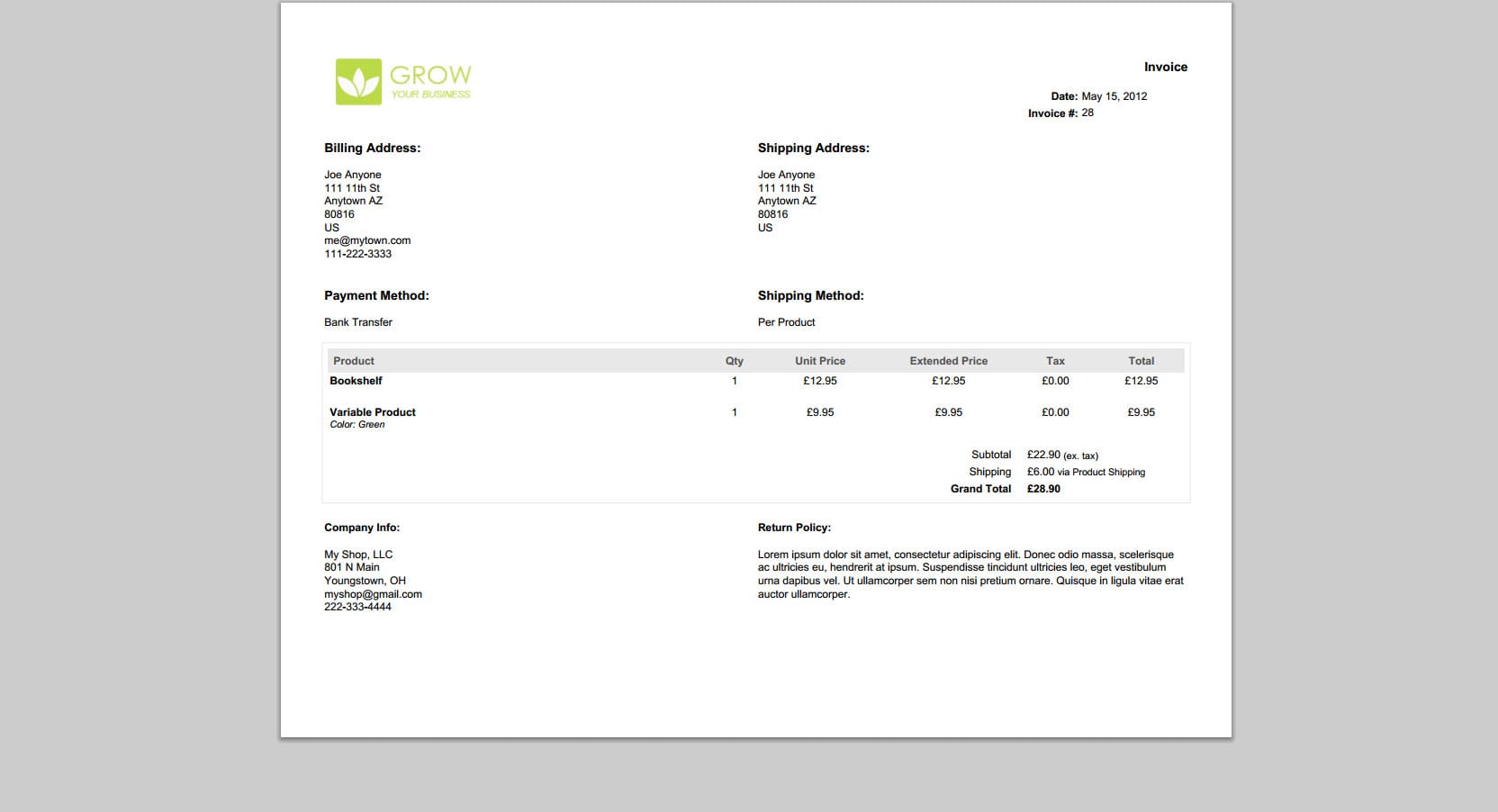 Quickbooks Free Invoice Template 8120