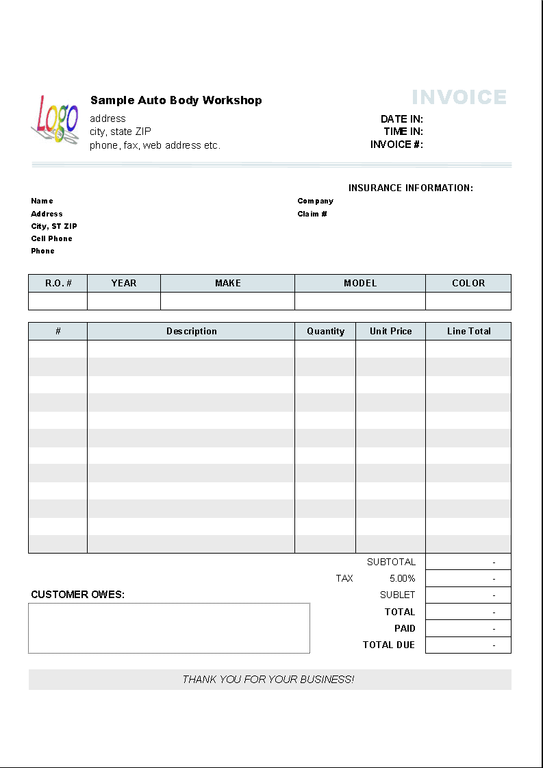 Rental Invoice Template Excel