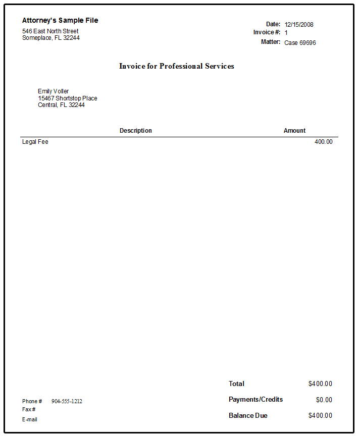 sample legal invoice services rendered —