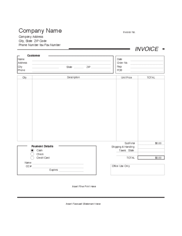 shipping invoice sample —