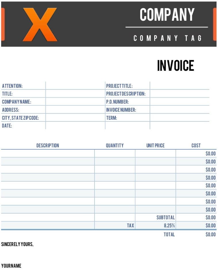 excel invoice template for designers