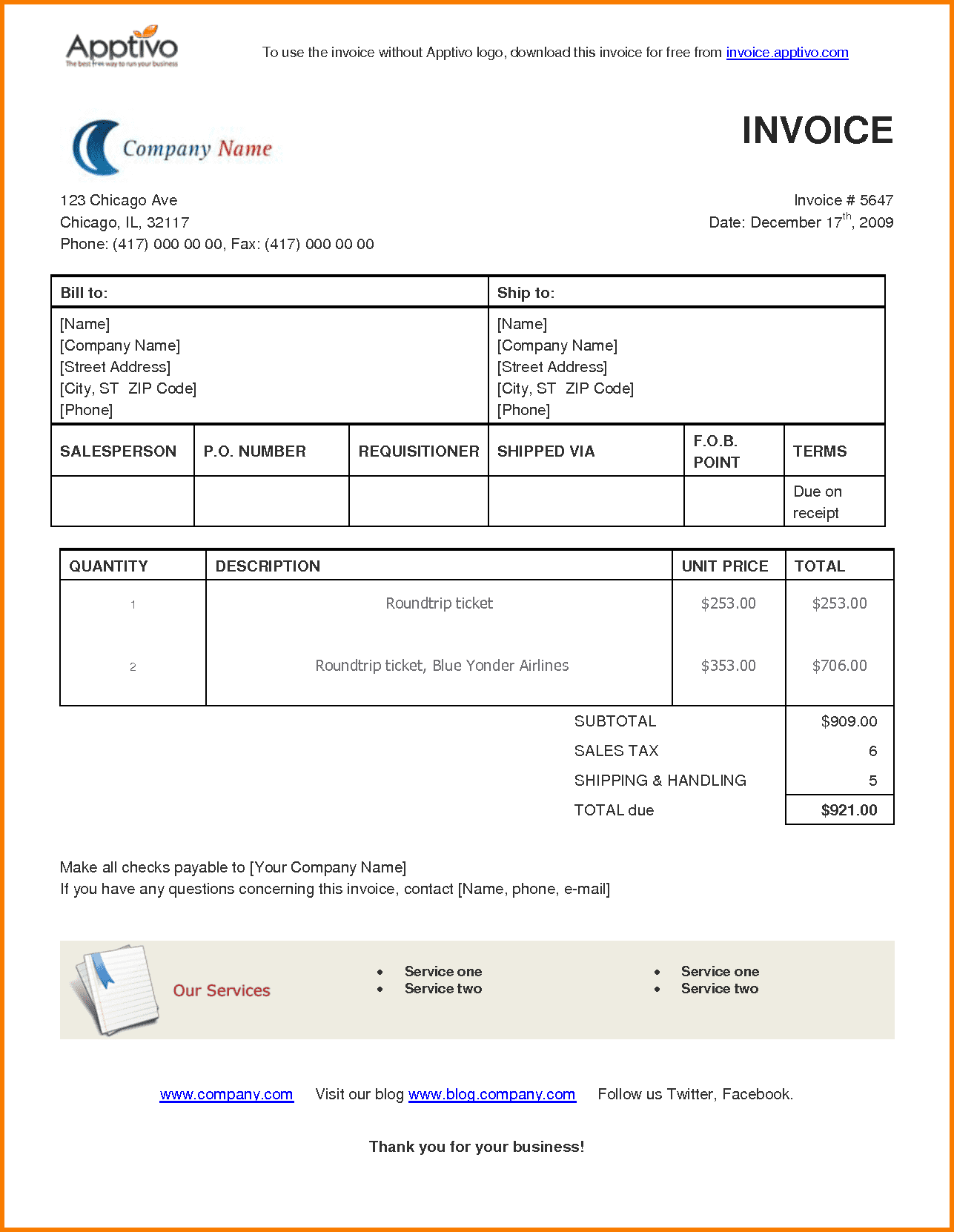 ms word invoice template free