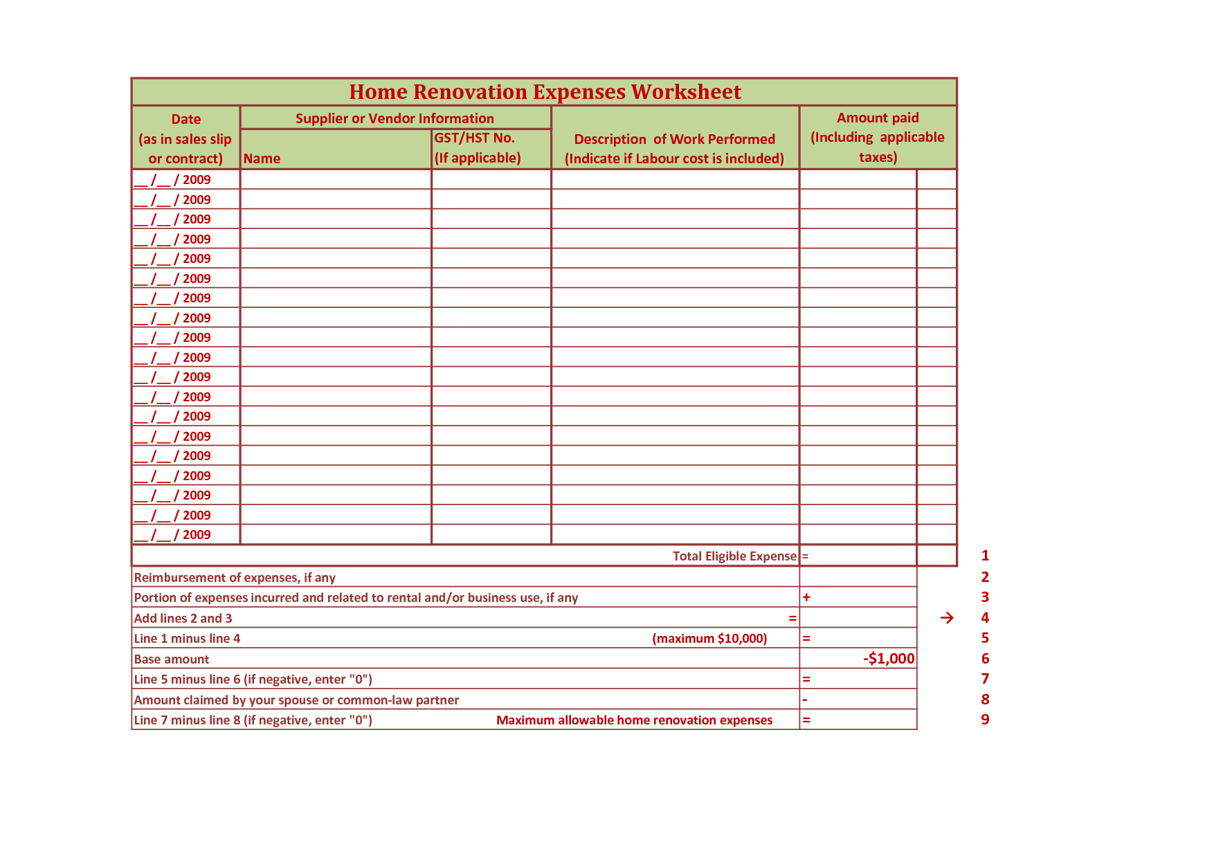 Builder Punch List Form