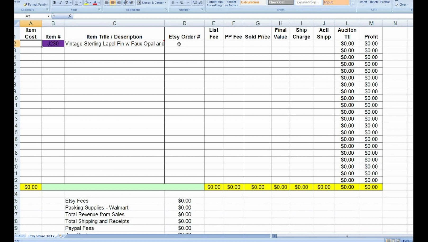 Free Excel Profit Loss Template 1