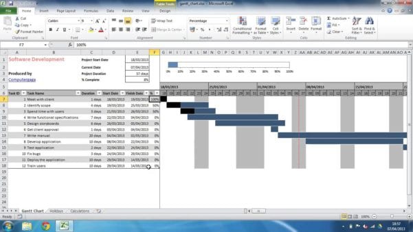 Microsoft Excel Simple GanTt Chart template