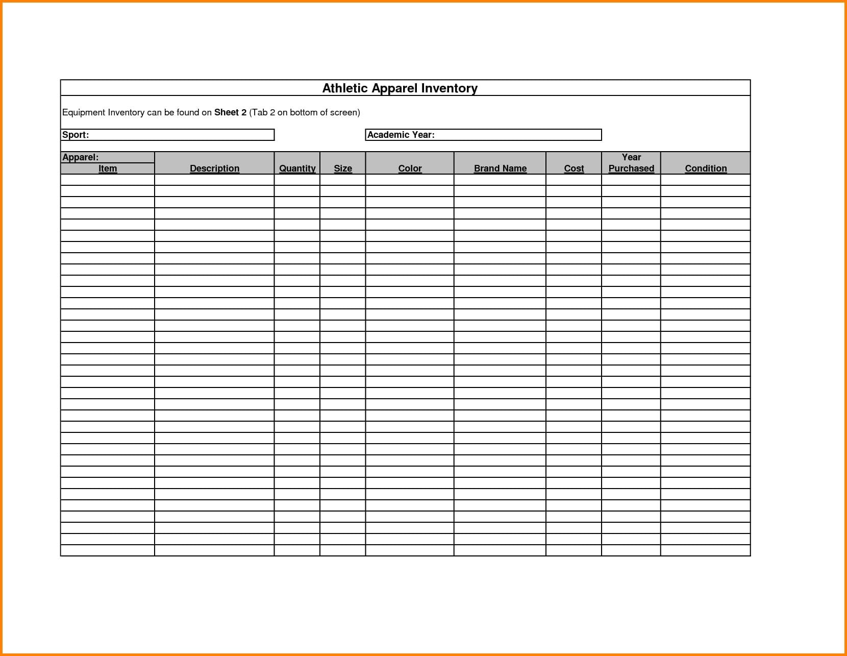 Printable Inventory Spreadsheet Template