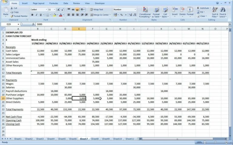 Sample Cash Flow Spreadsheet — 1374