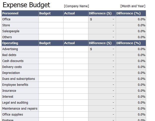 monthly business expenses list