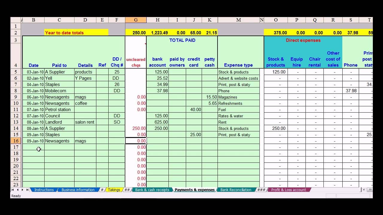 Bookkeeping Spreadsheet Example