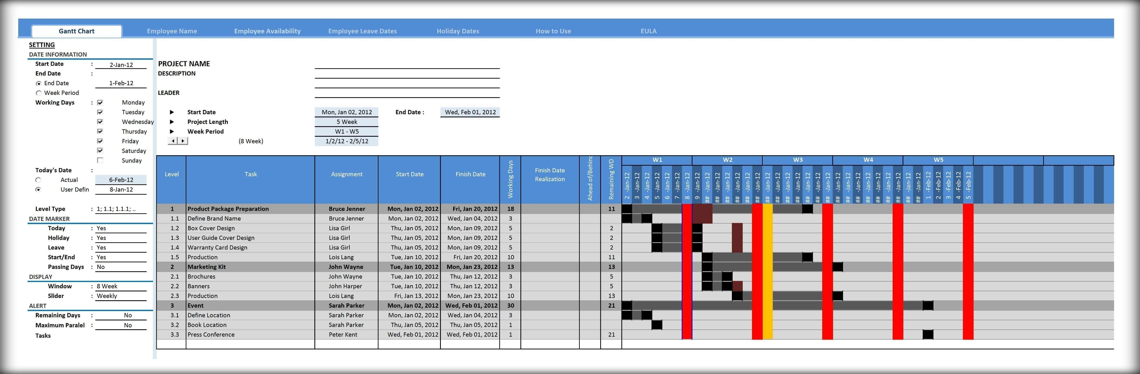 Excel Gantt Chart Template Xls
