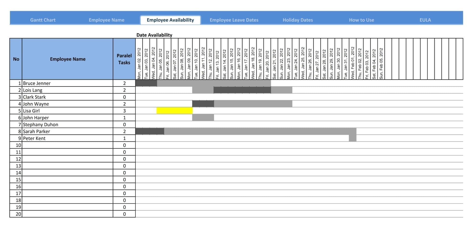 excl gantt chart excel sheet template